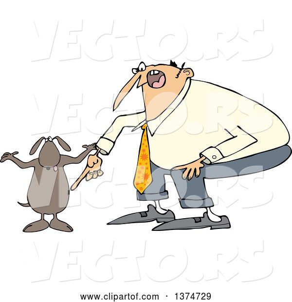 Vector of Cartoon Chubby White Guy Yelling at His Careless Dog