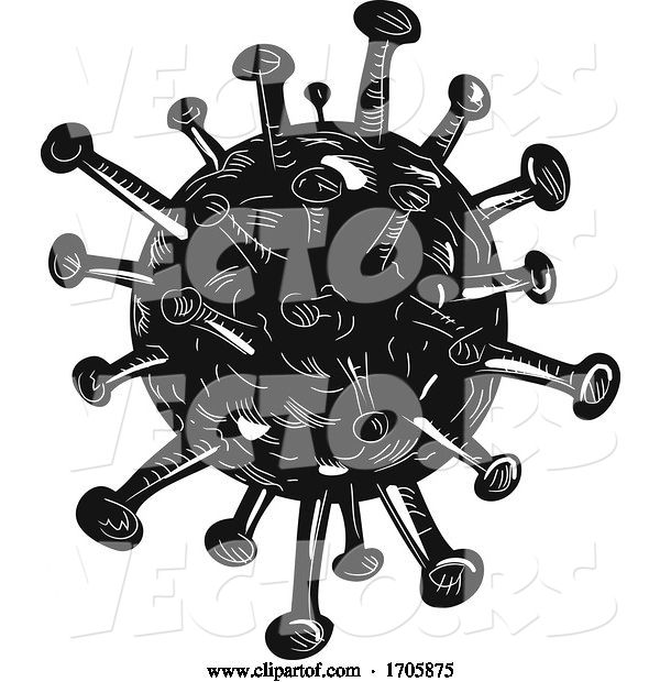 Vector of Cartoon Coronavirus Cell Woodcut Style