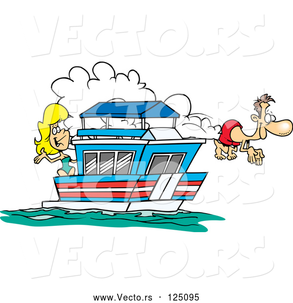 Vector of Cartoon Couple on Their House Boat