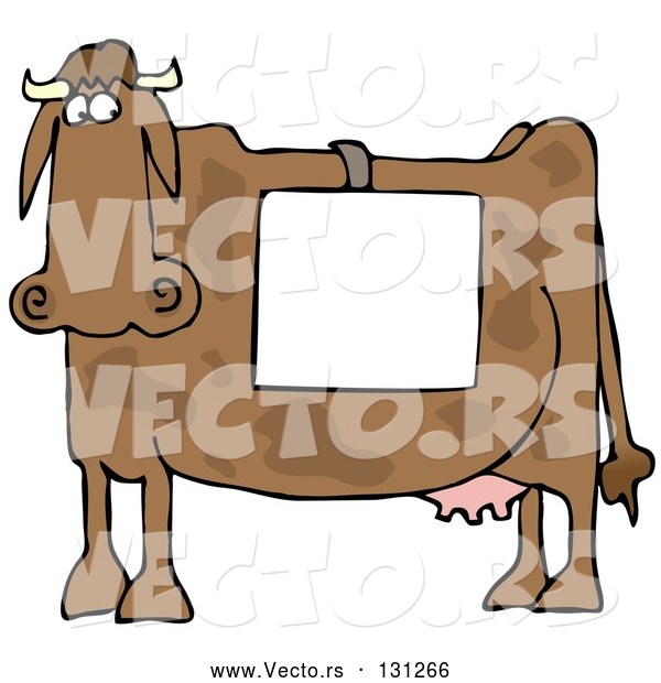 Vector of Cartoon Cow Standing in Profile, Wearing a Blank White Sign over Its Back