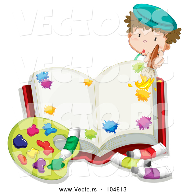 Vector of Cartoon Creative White Boy Painting a Book