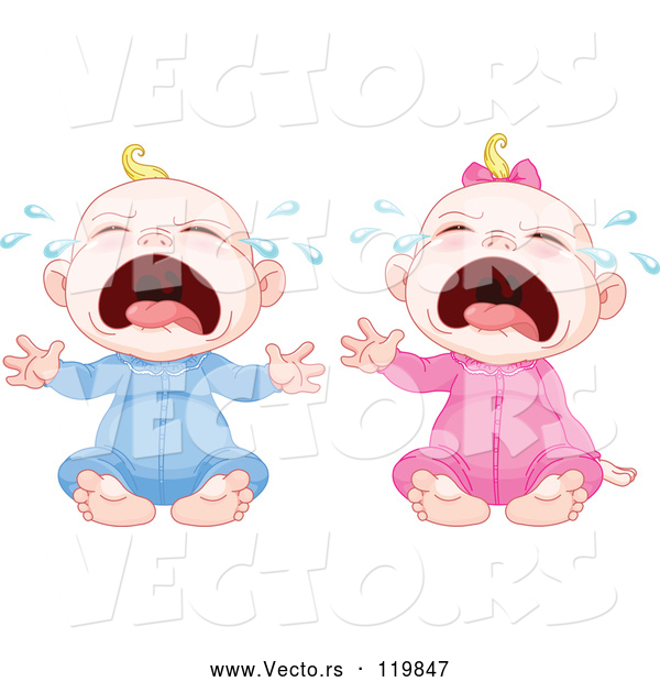 Vector of Cartoon Crying Blond White Babies