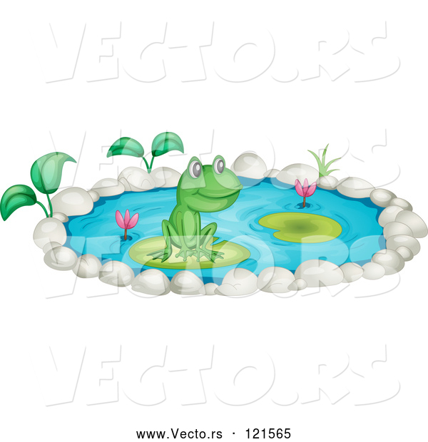 Vector of Cartoon Cute Frog in a Lily Pad Pond