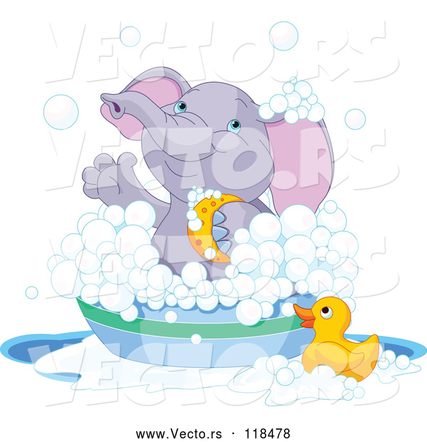 Vector of Cartoon Cute Purple Elephant Bathing in a Tub