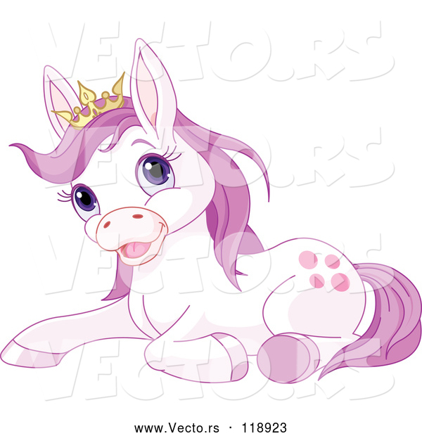 Vector of Cartoon Cute Resting Purple Princess Pony Wearing a Crown