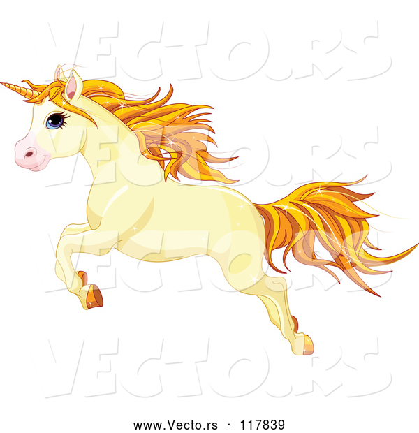 Vector of Cartoon Cute Yellow Unicorn Leaping