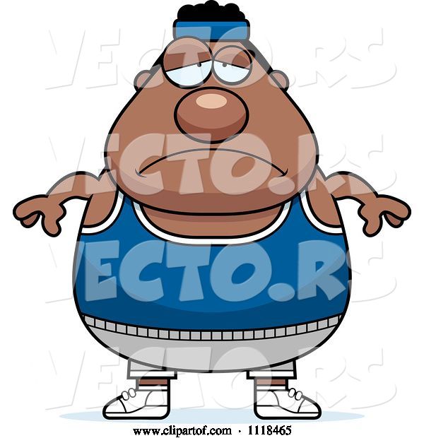 Vector of Cartoon Depressed Plump Black Gym Guy