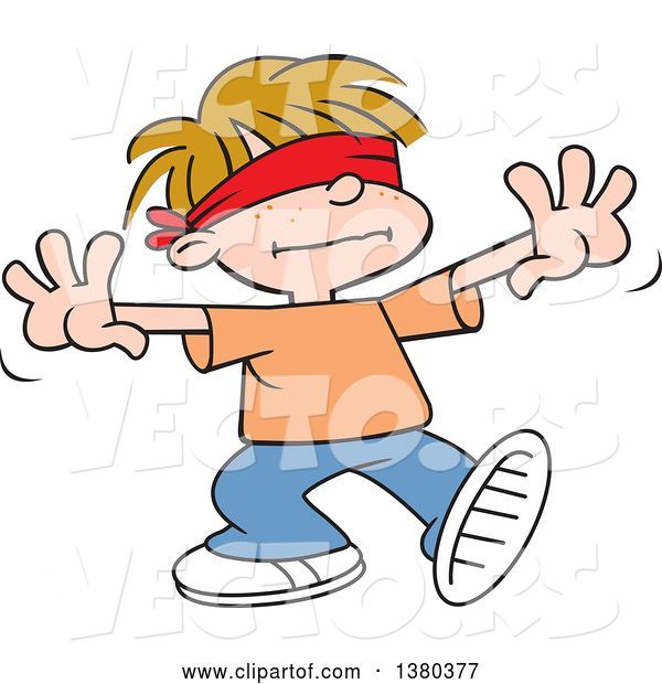 Vector of Cartoon Dirty Blond White Boy Playing Blind Mans Buff