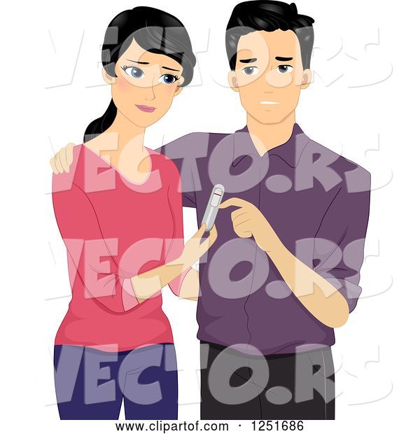 Vector of Cartoon Dissapointed Couple with a Negative Pregnancy Test