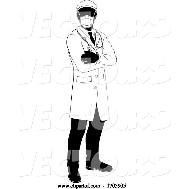 Vector of Cartoon Doctor Silhouette Healthcare in Medical PPE Mask