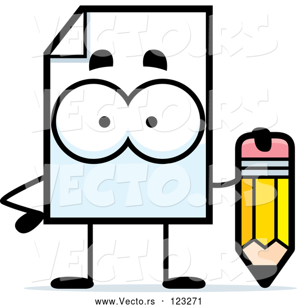Vector of Cartoon Document Mascot Holding a Pencil