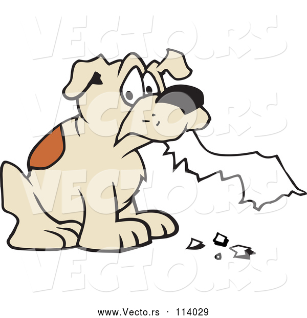 Vector of Cartoon Dog Eating Homework