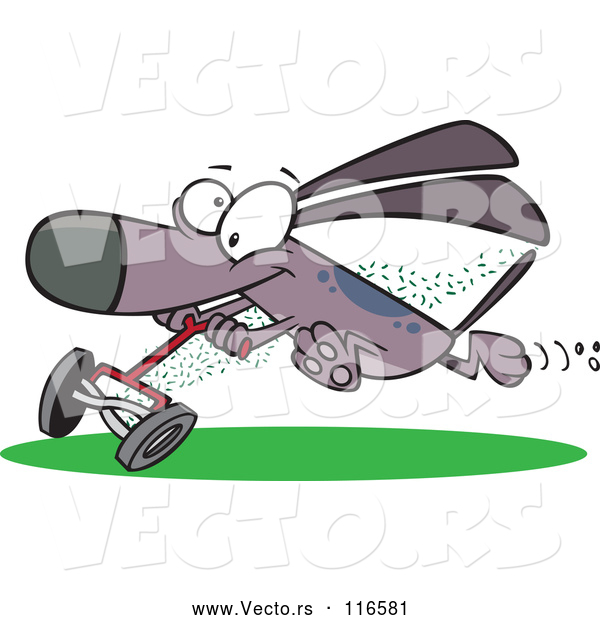 Vector of Cartoon Dog Running with a Lawn Mower