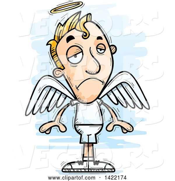 Vector of Cartoon Doodled Depressed Male Angel