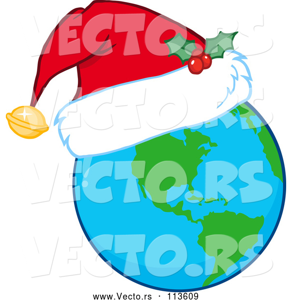 Vector of Cartoon Earth Globe Wearing a Christmas Santa Hat