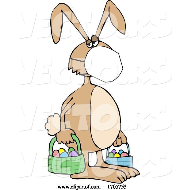Vector of Cartoon Easter Bunny Wearing a Covid-19 N95 Mask