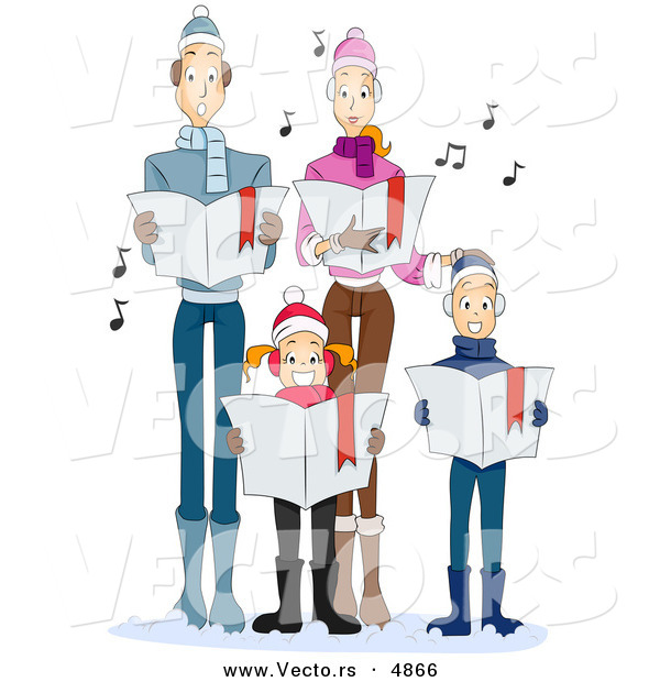 Vector of Cartoon Family Singing Christmas Carols Together