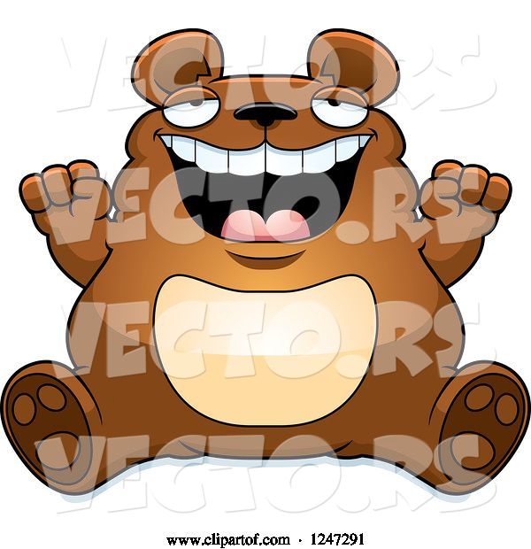 Vector of Cartoon Fat Bear Sitting and Cheering