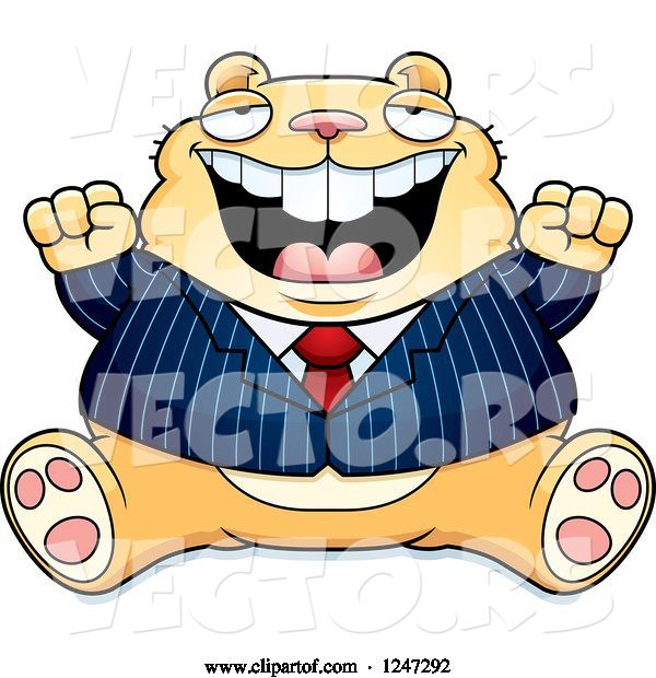 Vector of Cartoon Fat Business Hamster Sitting and Cheering