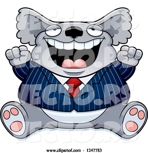 Vector of Cartoon Fat Business Koala Sitting and Cheering