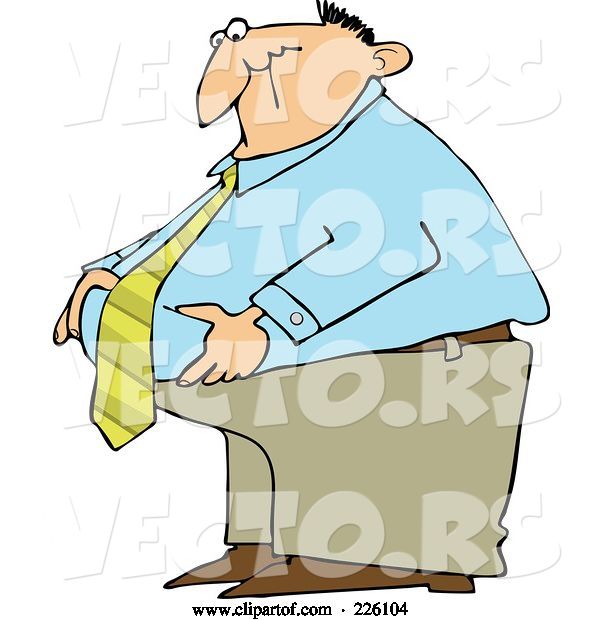 Vector of Cartoon Fat Business Man Standing and Grabbing His Belly Fat