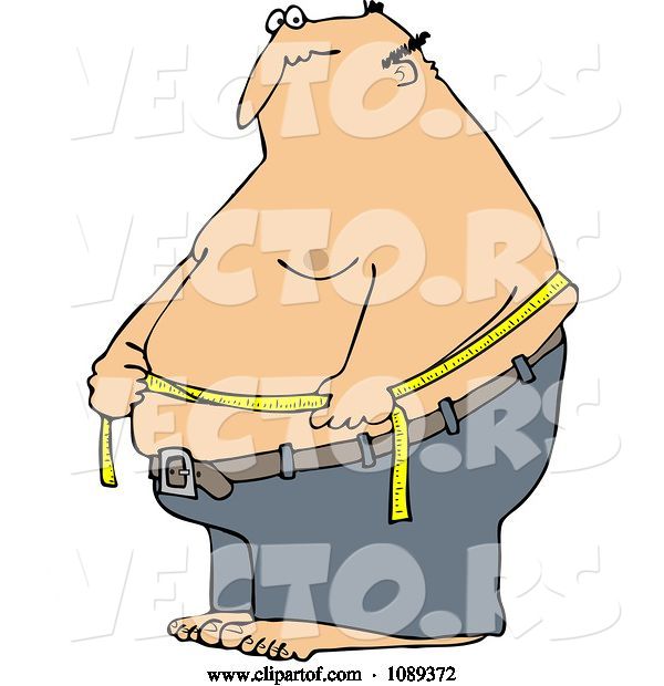Vector of Cartoon Fat Guy Measuring His Belly Fat