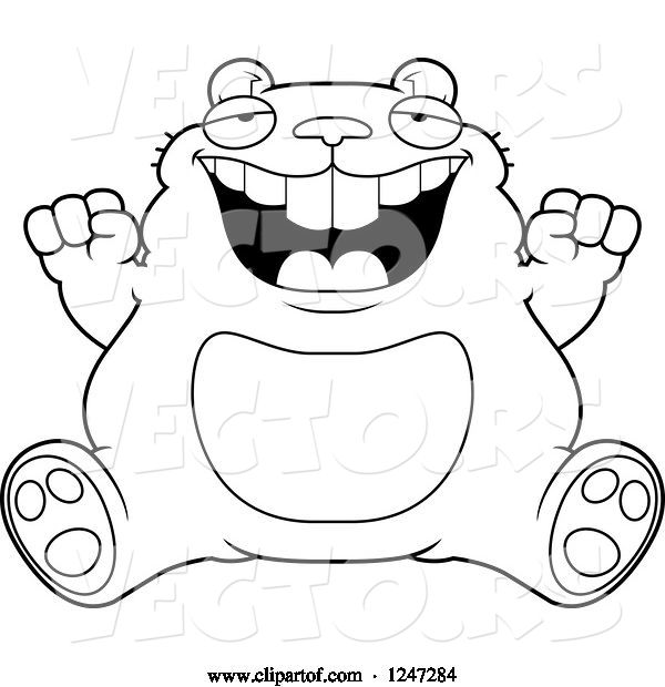Vector of Cartoon Fat Hamster Sitting and Cheering