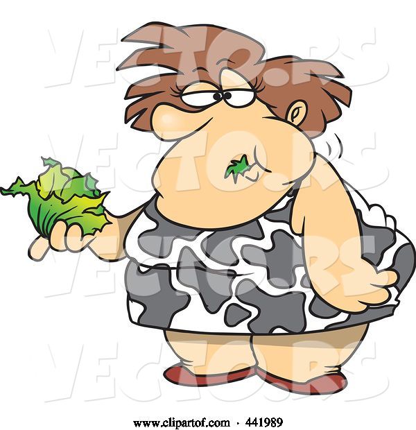 Vector of Cartoon Fat Lady Eating a Head of Lettuce