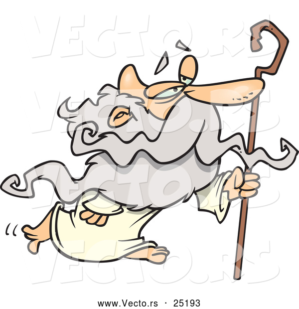 Vector of Cartoon Father Time Walking with Cane