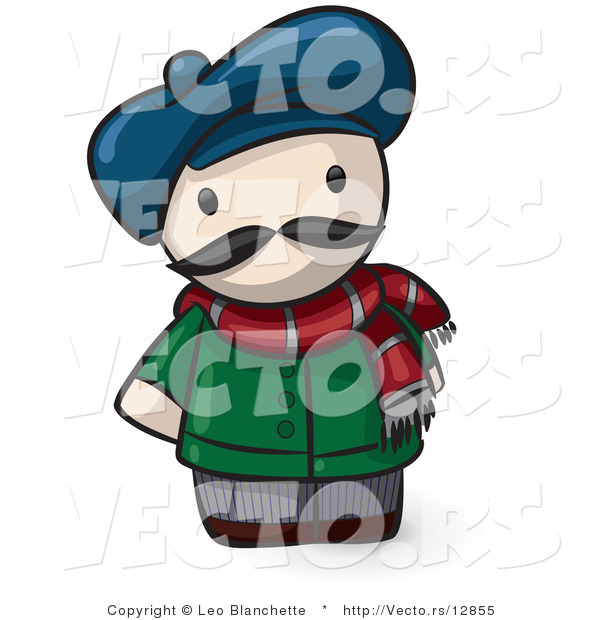 Vector of Cartoon French Guy Wearing Hat and Scarf