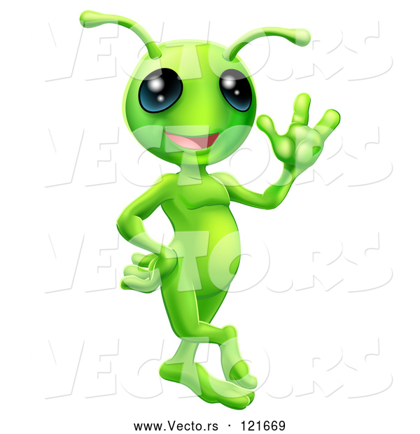 Vector of Cartoon Friendly Green Alien Waving Hello