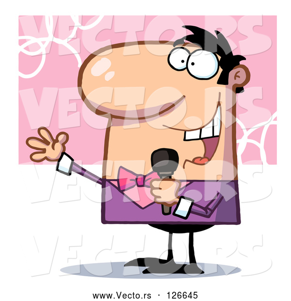 Vector of Cartoon Friendly Tv Show Host Using a Microphone