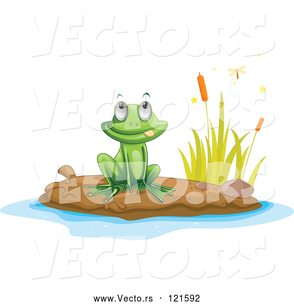 Vector of Cartoon Frog on a Pond Island 1