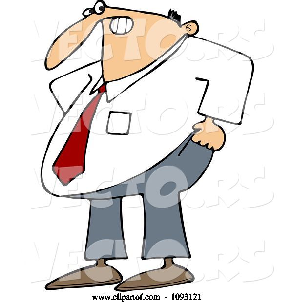 Vector of Cartoon Frustrated Business Man Trying to Pull His Pants up over His Belly