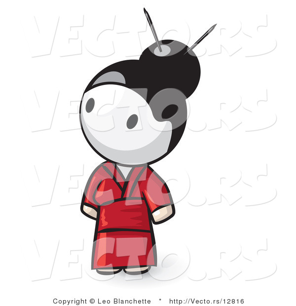 Vector of Cartoon Geisha Girl Looking up and to the Left