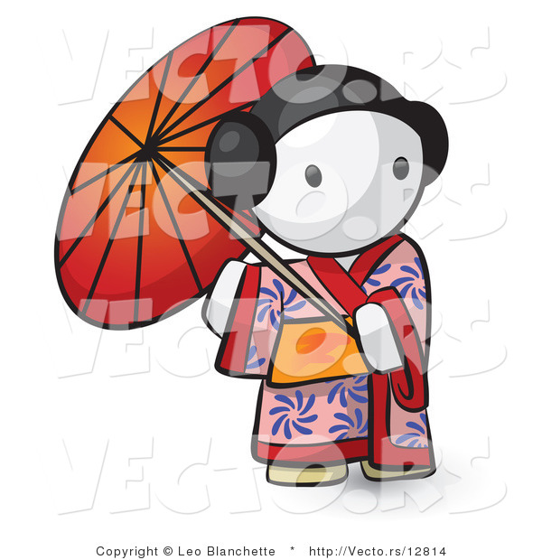 Vector of Cartoon Geisha Girl Using Umbrella