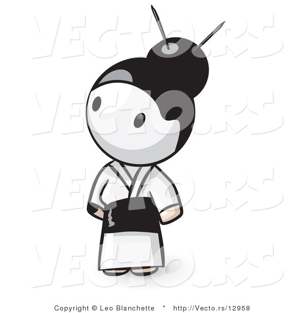 Vector of Cartoon Geisha Girl Wearing White Kimono
