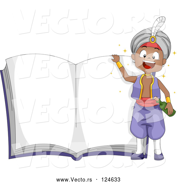 Vector of Cartoon Genie Boy over an Open Story Book