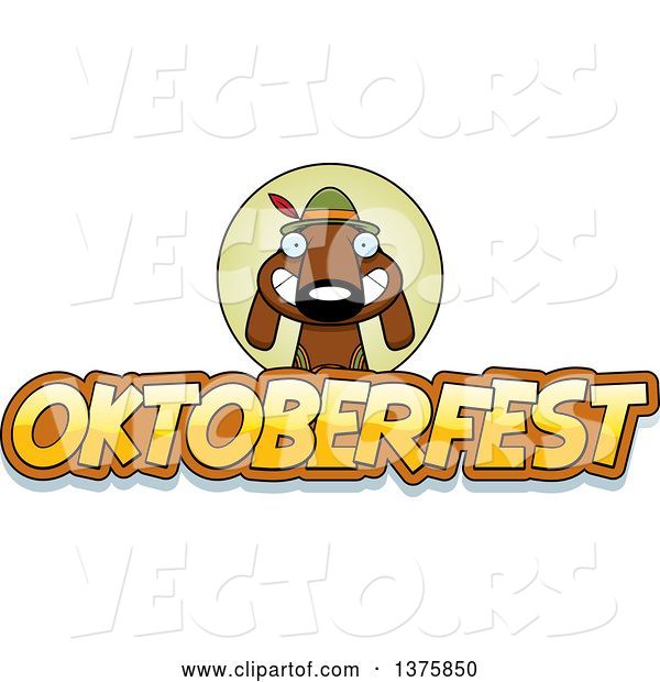Vector of Cartoon German Oktoberfest Dachshund Dog Wearing Lederhosen