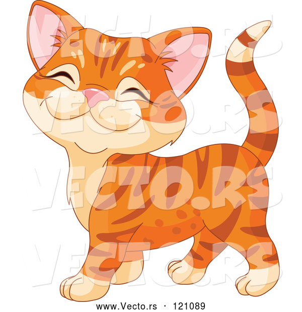 Vector of Cartoon Ginger Kitten Walking and Smiling