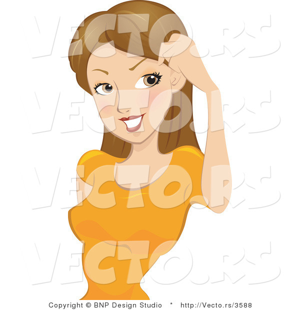 Vector of Cartoon Girl Brushing Her Hair Away from Her Eyes