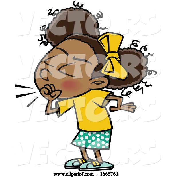 Vector of Cartoon Girl Coughing