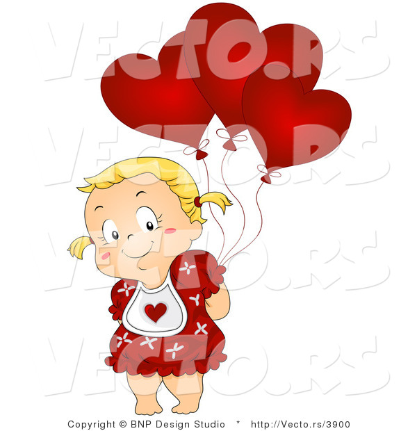 Vector of Cartoon Girl Hiding Heart Balloons Behind Her Back