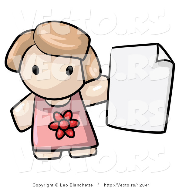 Vector of Cartoon Girl Holding Blank Paper