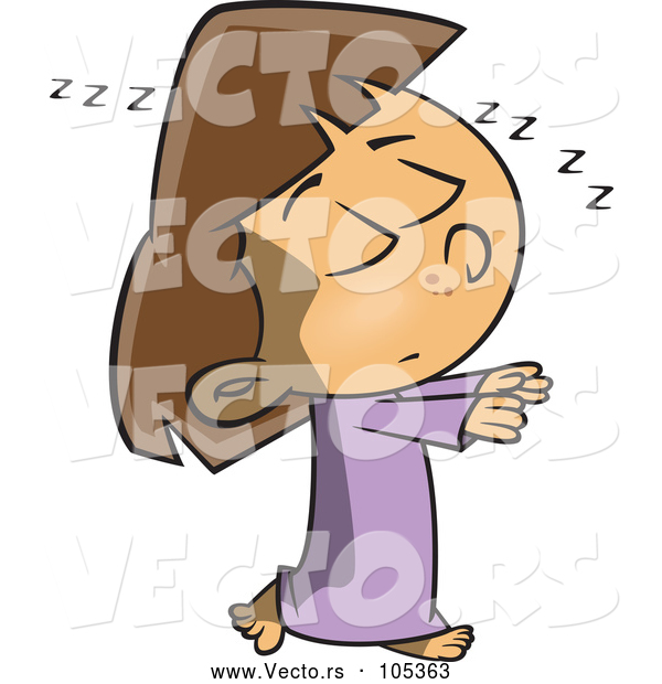 Vector of Cartoon Girl Sleep Walking