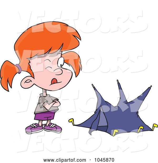Vector of Cartoon Girl with a Tiny Tent