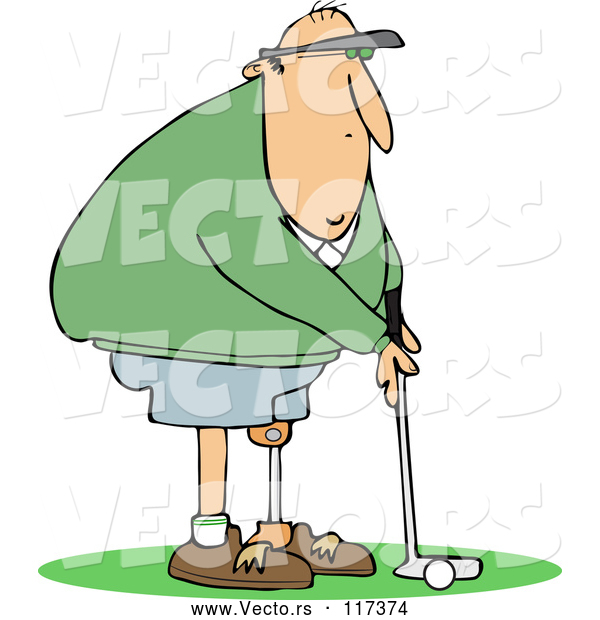 Vector of Cartoon Golfing White Guy with an Artificial Prosthetic Leg