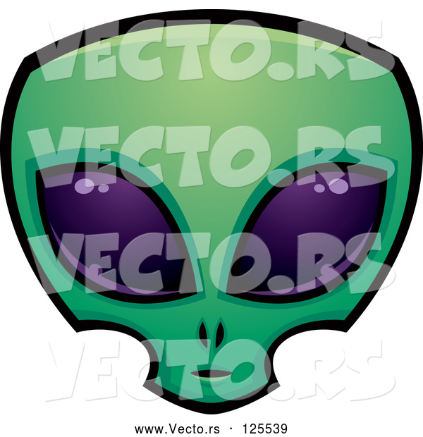 Vector of Cartoon Green Alien Face with Big Purple Eyes