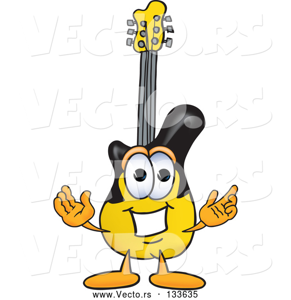 Vector of Cartoon Guitar Mascot Character with Welcoming Open Arms