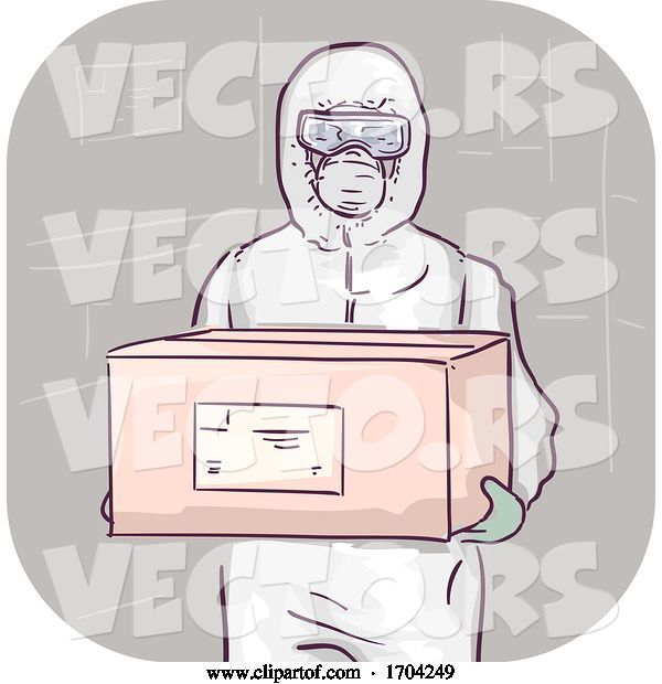Vector of Cartoon Guy Body Protective Suit Carry Box Illustration